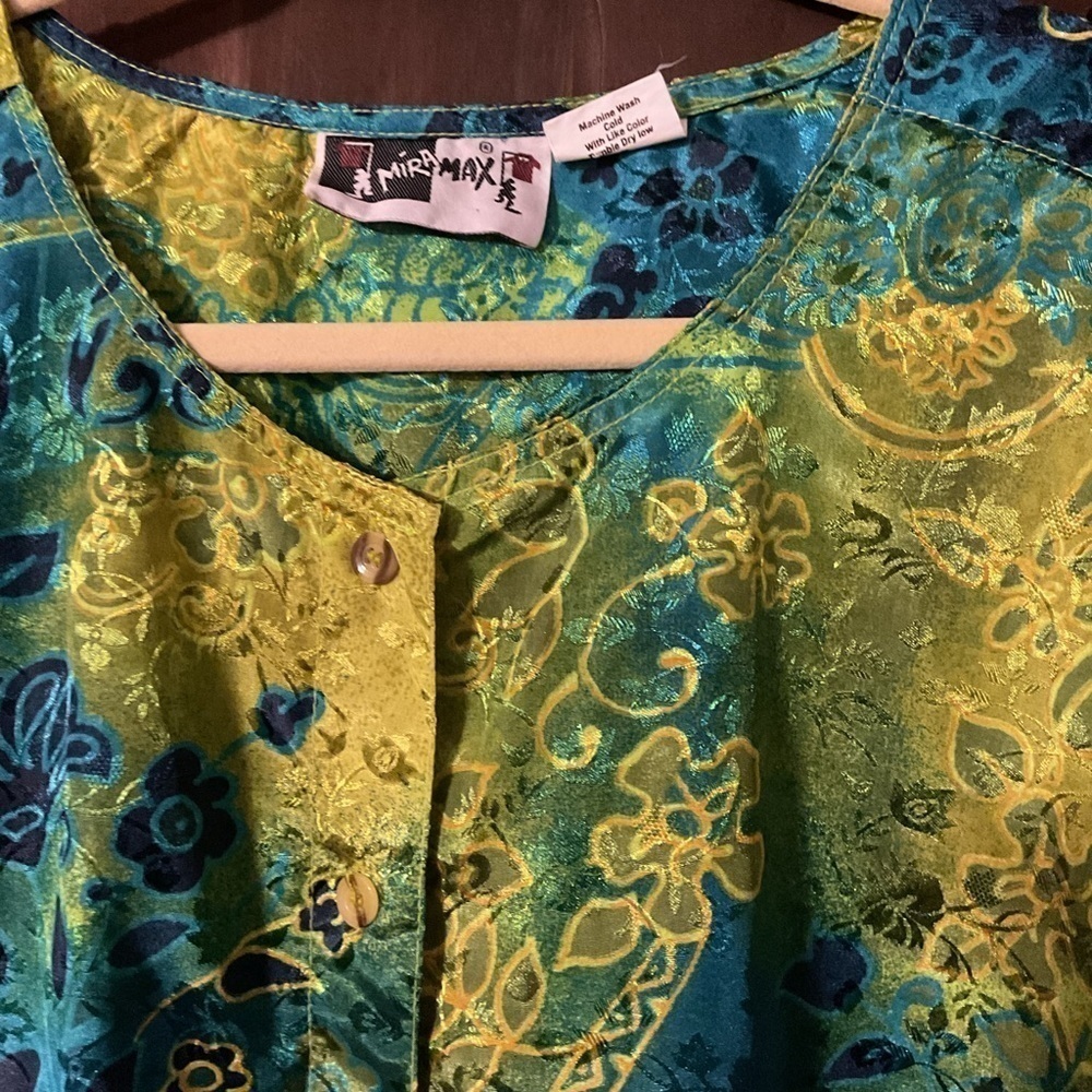 Mira Max Button Up One Size Cover Up/Resort Wear/Kaftan Blue Green Yellow - Picture 7 of 7